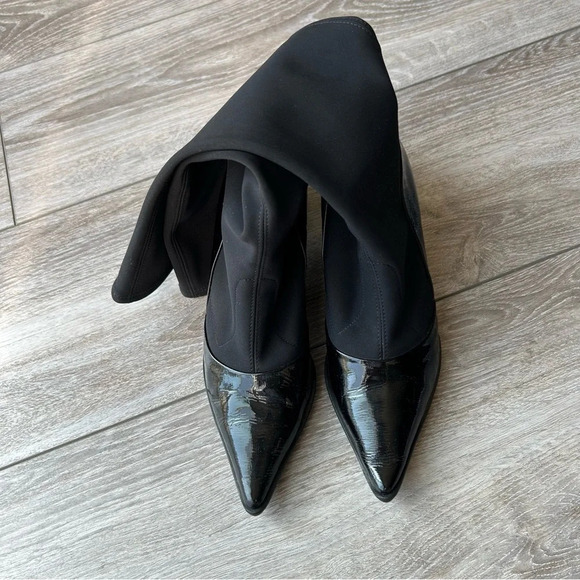 France Mode Patent Leather Heeled Sock Boots Made in France - Picture 5 of 13